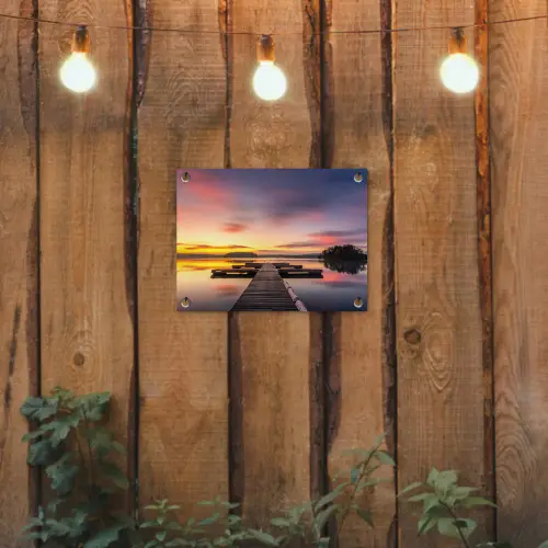 Steiger - Zonsondergang - Water - Zee - Reflectie tuinposter los doek klein -sfeer1