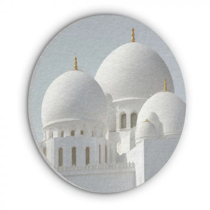 Witte koepels - Helderblauwe lucht - Islamitisch Akoestische PET Vilt - Rond klein -3d