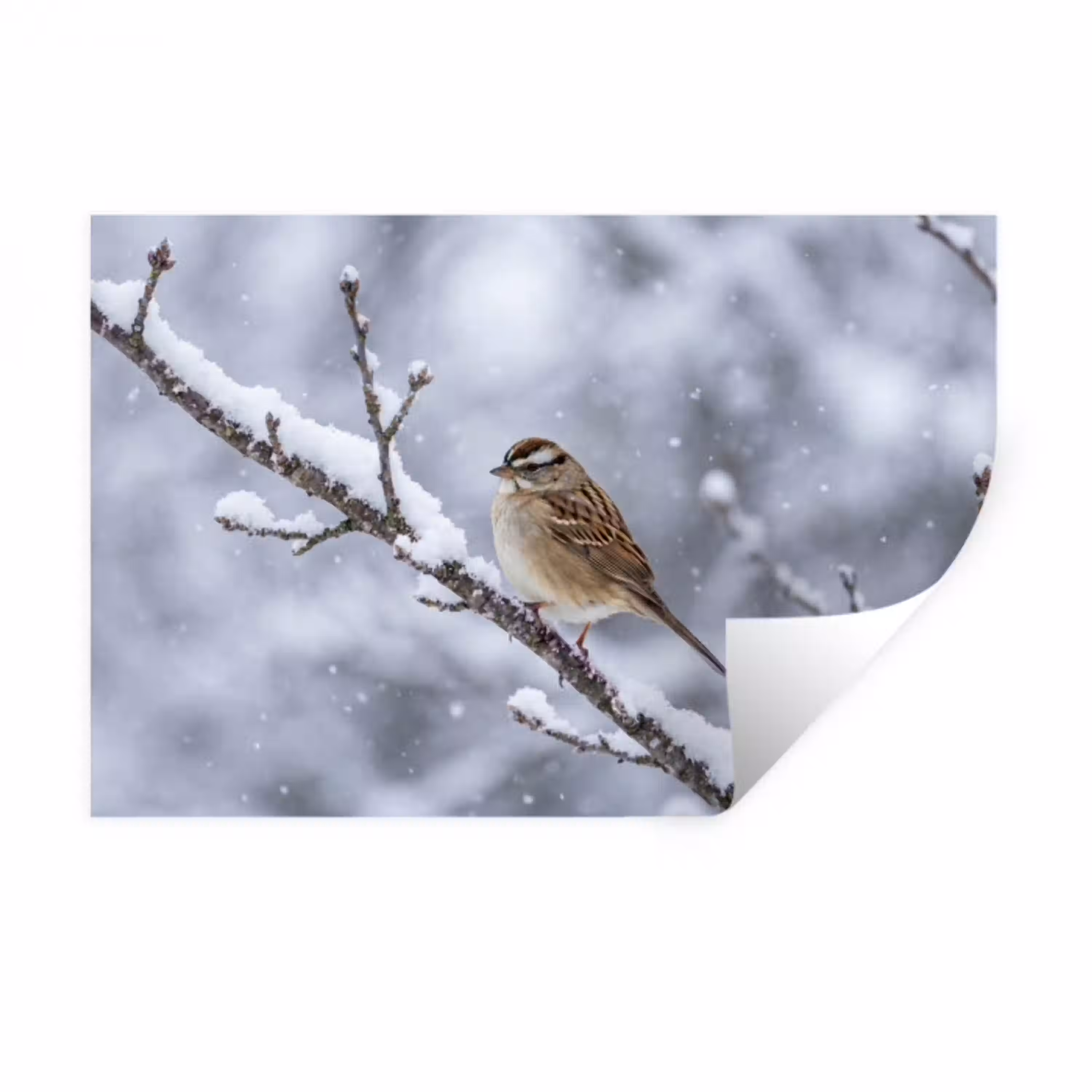 Vogel - Tak - Sneeuw - Winter Muursticker klein -3d
