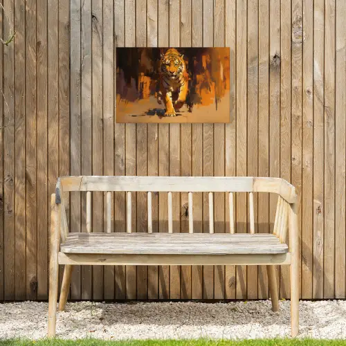 Tijger - Geschilderd - Oranje - Penseelstreken Tuinposter op houten frame 2 cm dik klein -sfeer4