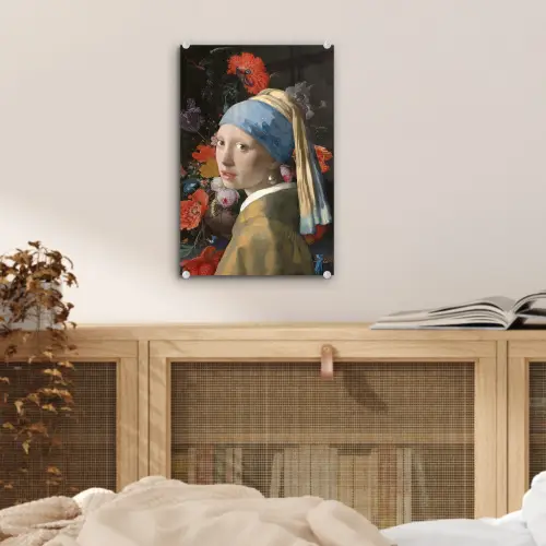Meisje met de parel - Johannes Vermeer - Bloemen plexiglas 5mm klein -sfeer4