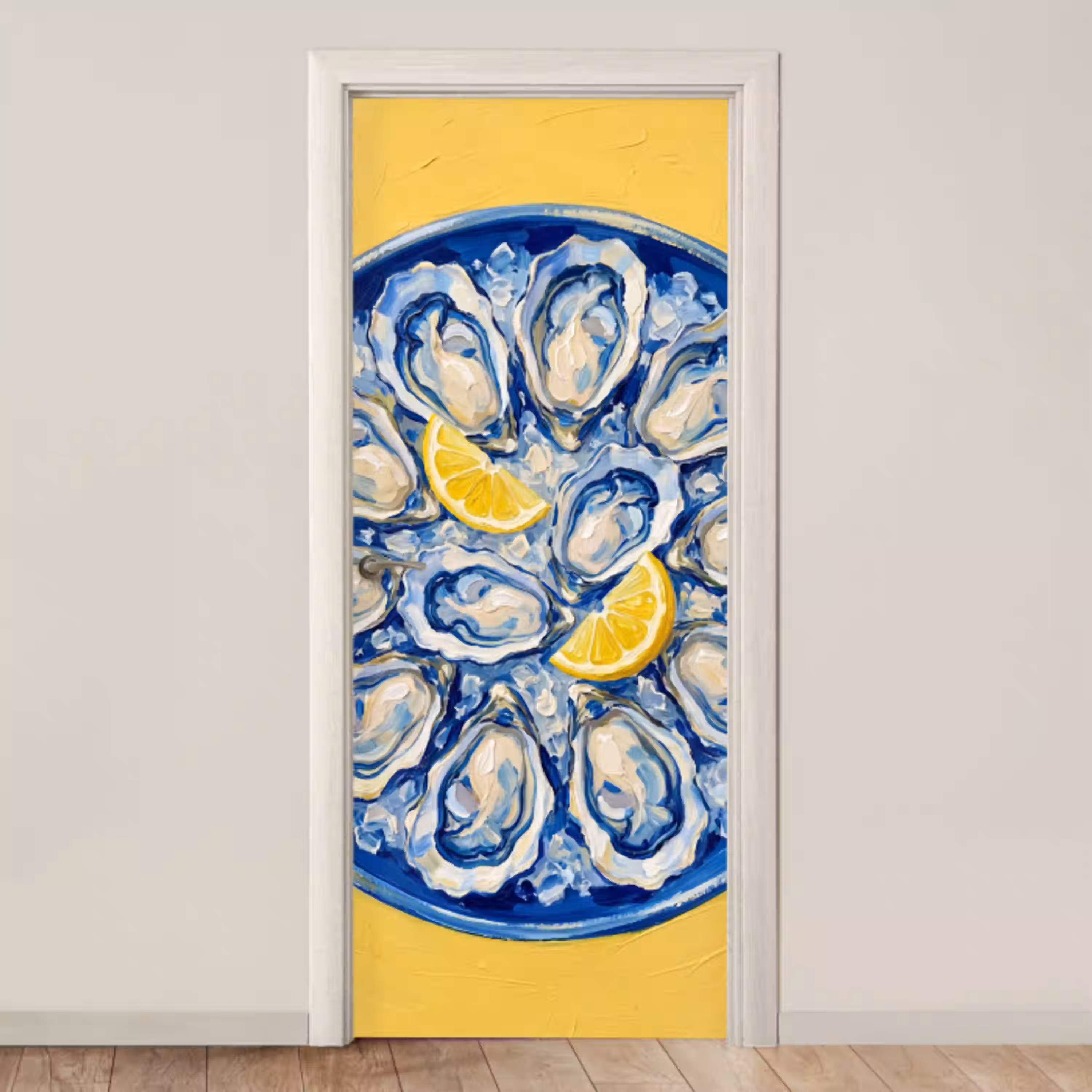 Oesters - Citroen - IJs - Modern - Geel deurposter klein -3d_beige