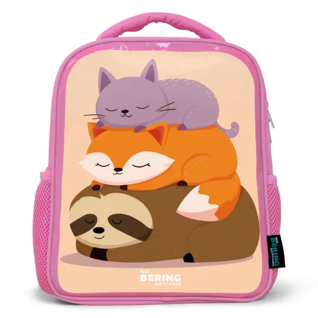 Dieren - Slapen - Samen Kinderrugzak - Roze middel -3d
