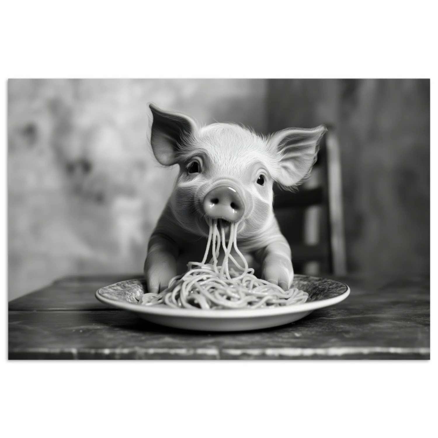 Varken - Schattig - Spaghetti - Zwart wit - Dier poster papier klein -3d