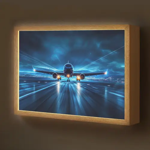 Vliegtuig - Blauw - Futuristisch Light Box met batterij (Wandlamp kind) middel -z3d_website