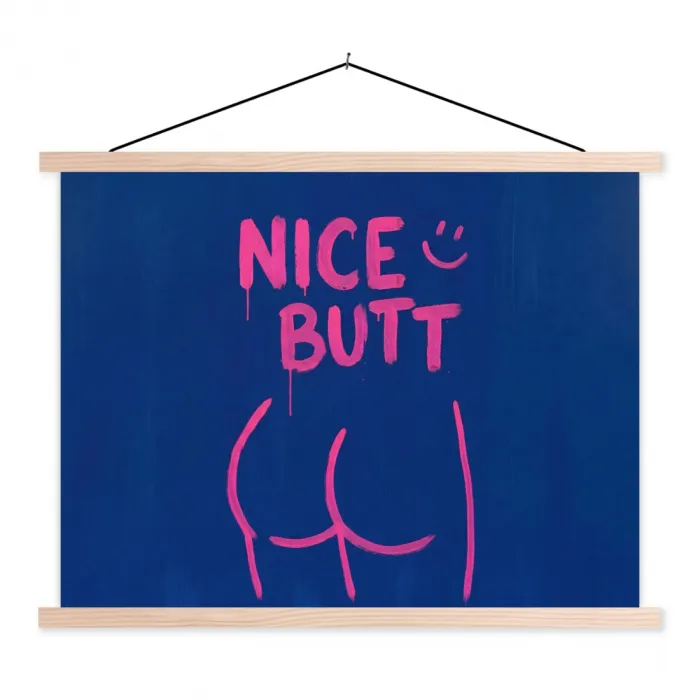 Brutaal - Grappig - Blauw textielposter latten blank klein -3d