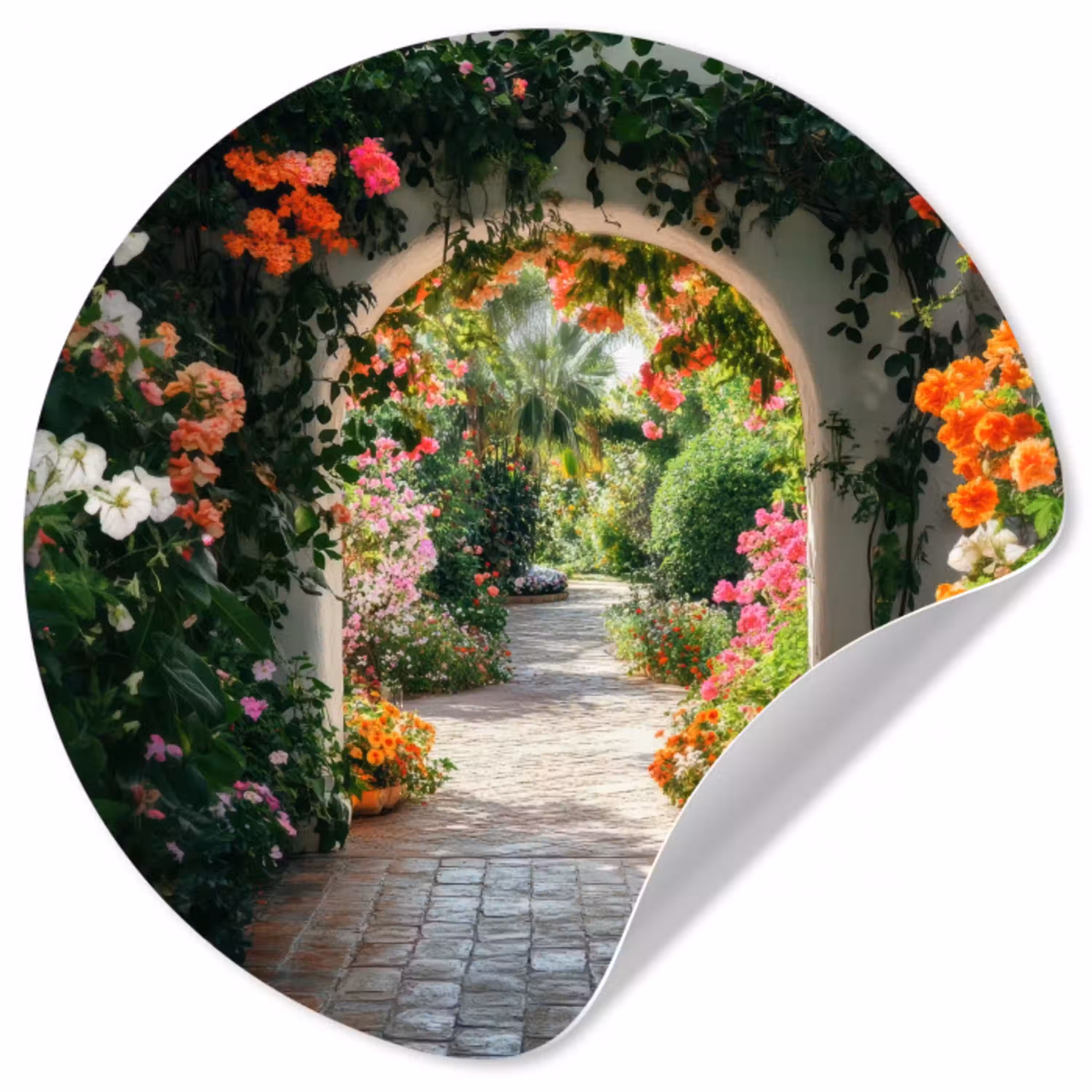 Doorkijk - Bloemen - Natuur - Bloementuin Wandcirkel behangsticker klein -3d