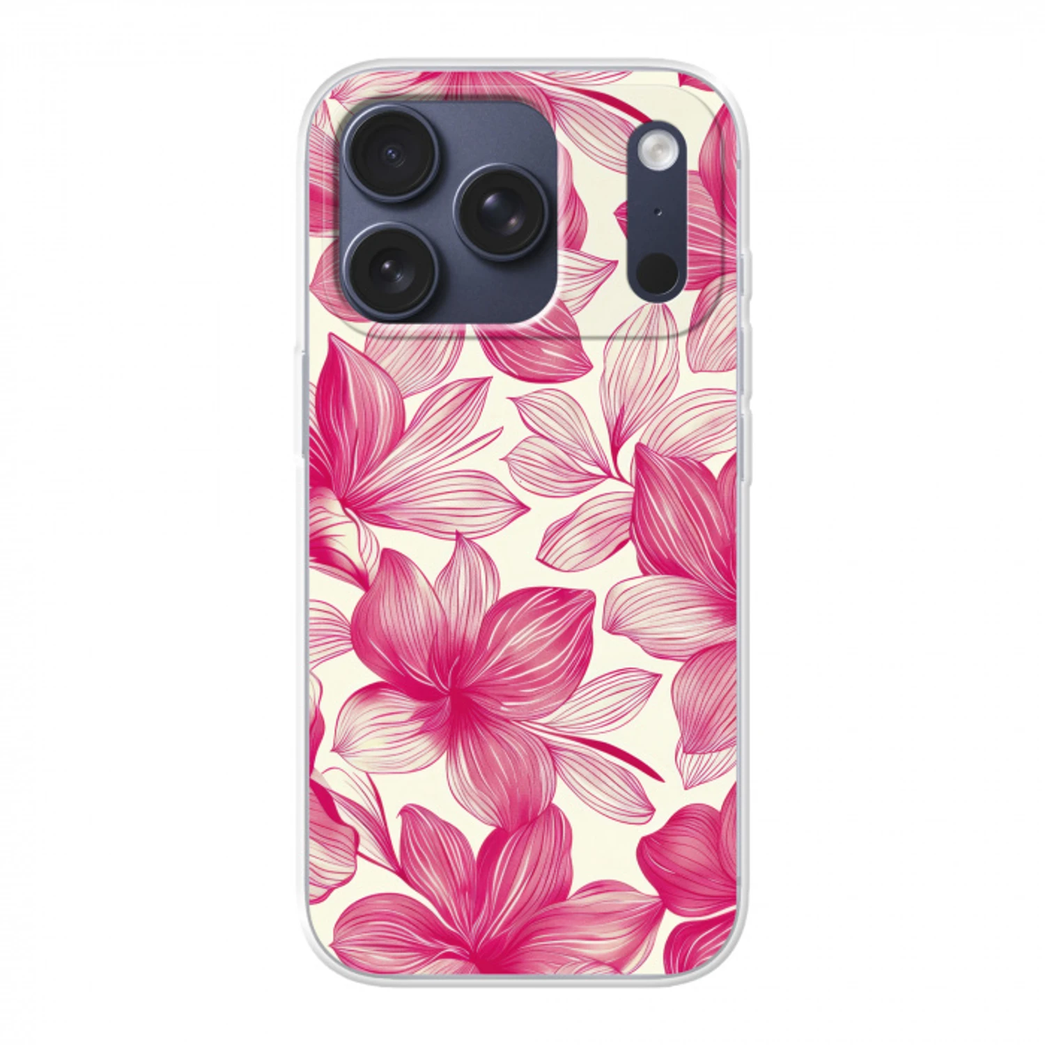 Bloemen - Patroon - Roze - Wit Telefoonhoesje iPhone 17 Pro klein -3d