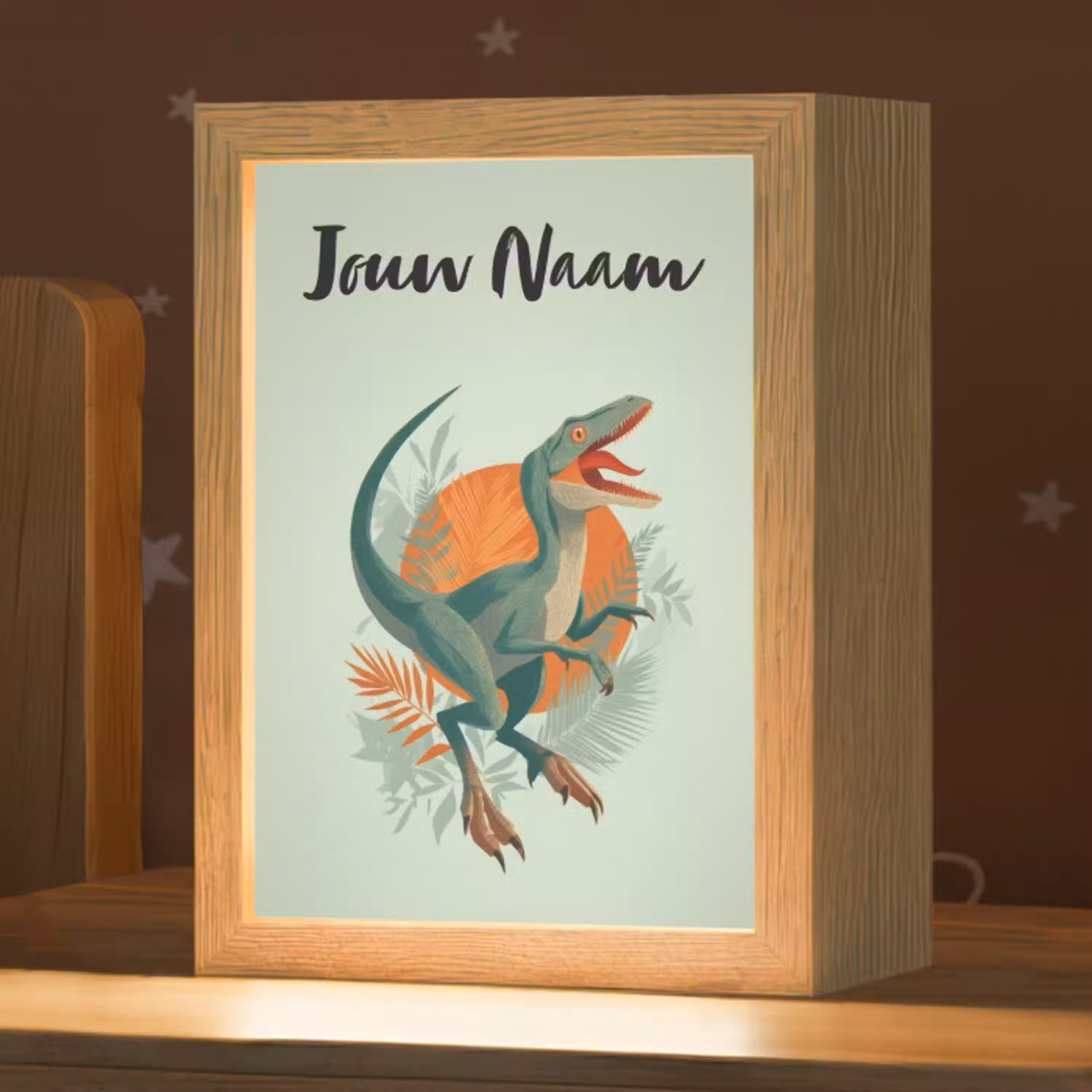 Dino - Bladeren - Grafisch - Groen Light Box met kabel (Kinderlampje) klein -zzz_3d_website