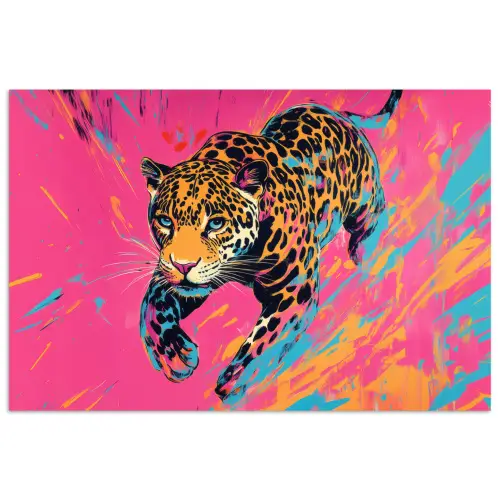 Luipaard - Roze - Oranje - Blauw - Verf poster papier klein -3d