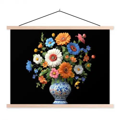 Vaas - Boeket - Bloemen - Kleur textielposter latten blank klein -3d