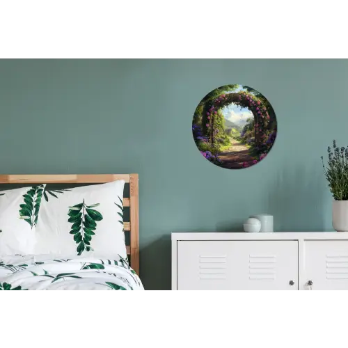 Doorkijk - Rozenboog - Uitzicht - Landschap - Bloemen Wandcirkel aluminium klein -slaapkamer