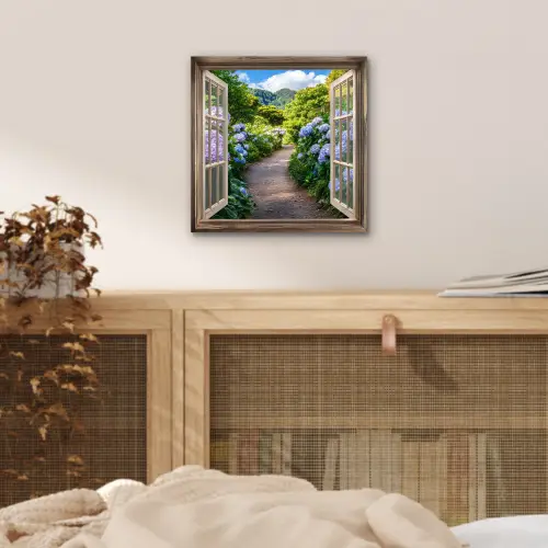 Doorkijk - Hortensia - Pad - Natuur aluminium wit klein -sfeer3