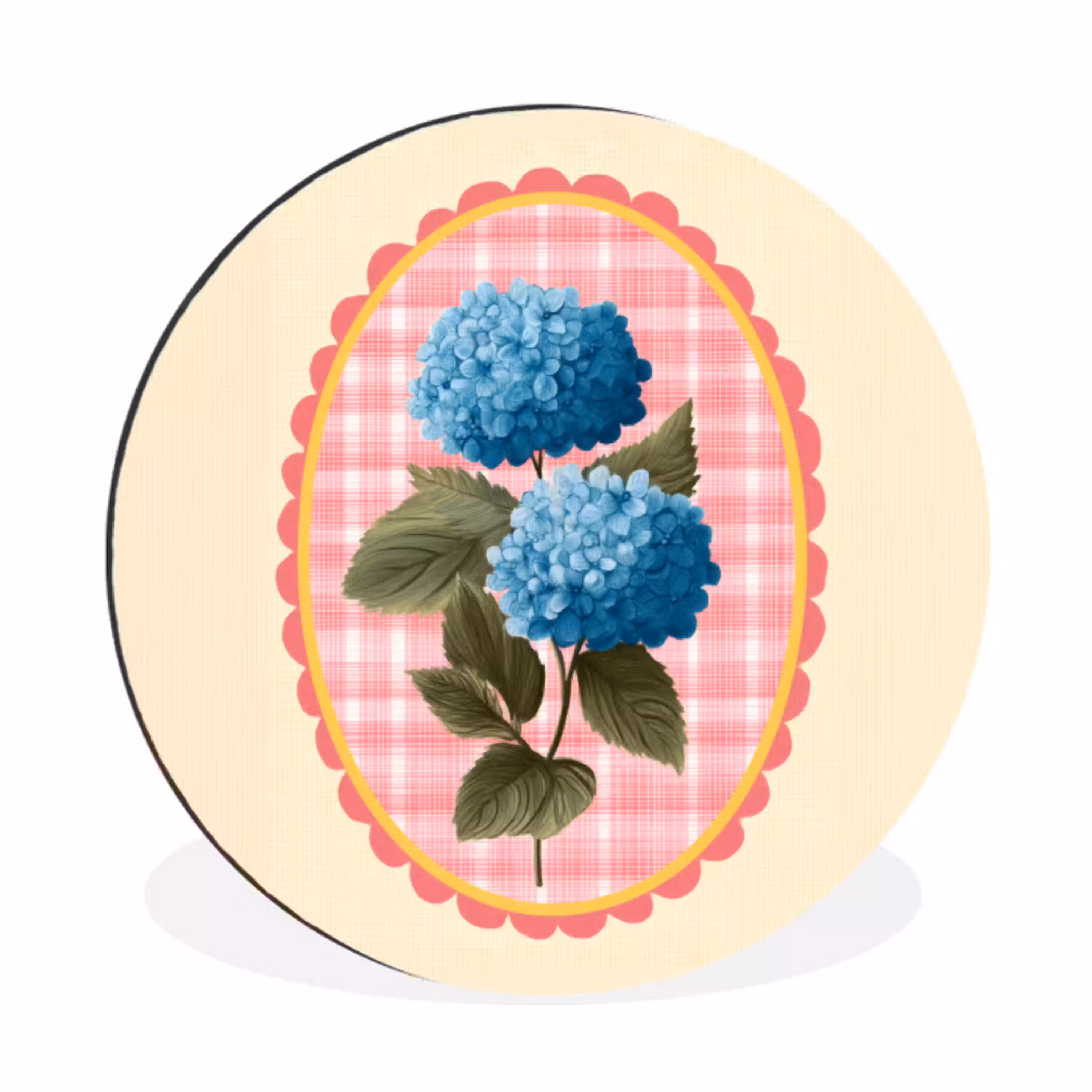 Bloemen - Blauw - Lijst - Bladeren Wandcirkel aluminium klein -3d