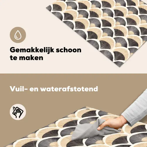 Waaier - Patroon - Zwart - Beige Inductie beschemer met haakjes klein 777 -ky-schoon-nl