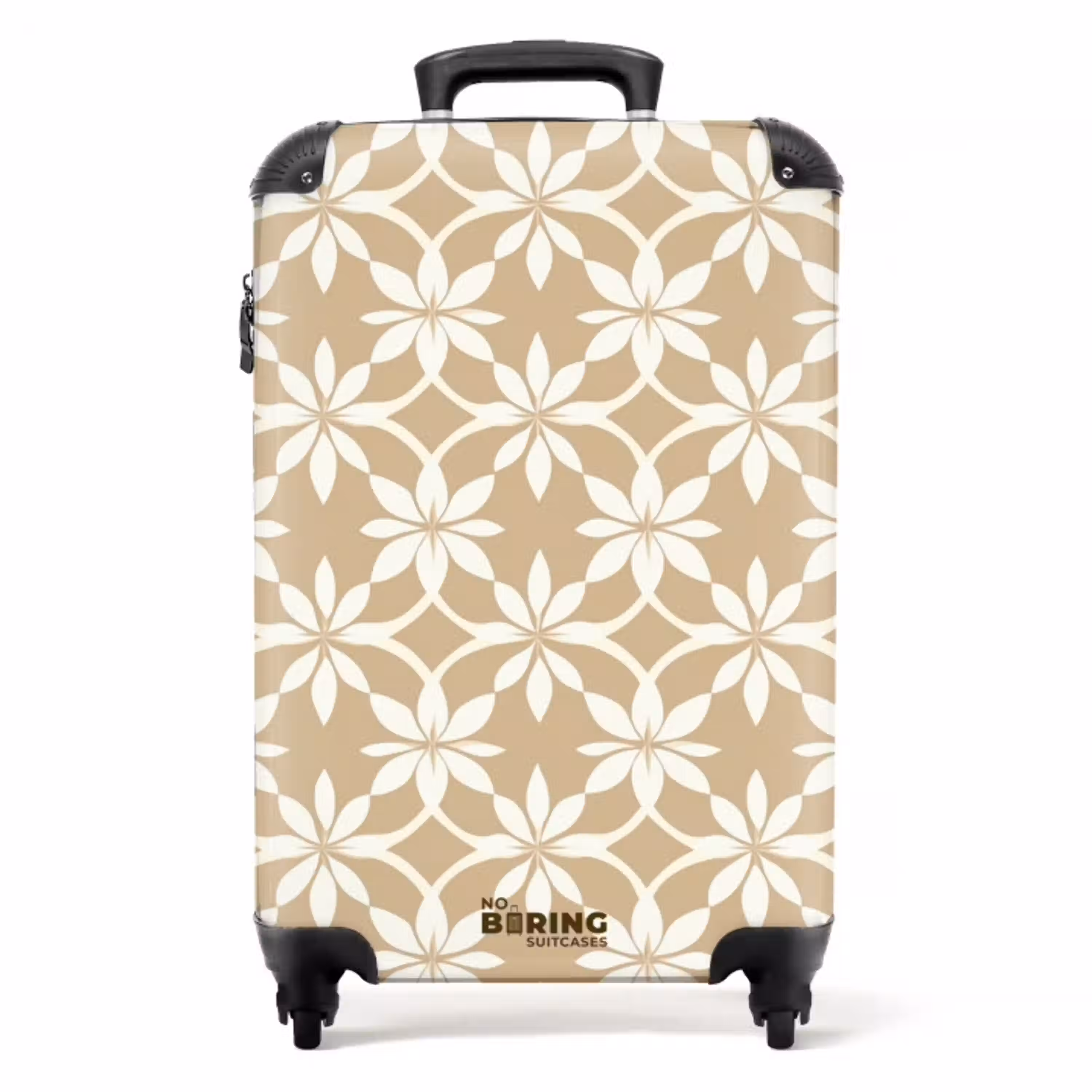 Bloemen - Patroon - Beige NBS - Handbagage koffer - Volwassenen Unisex middel -productfoto_recht