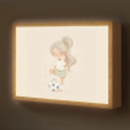 Meisje - Voetbal - Beige Light Box met batterij (Wandlamp kind) middel -z3d_website