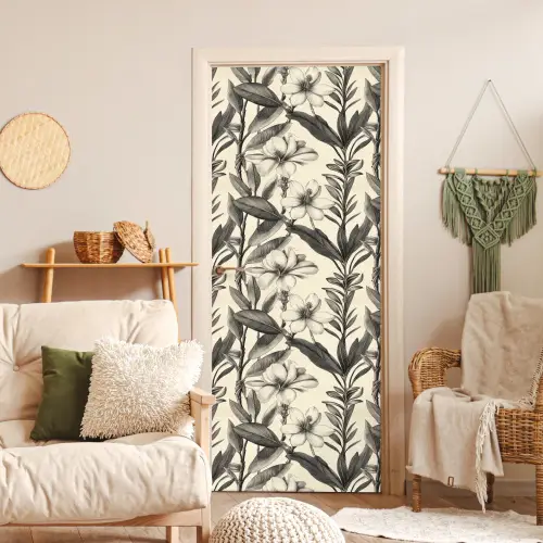 Klassiek - Botanisch - Zwart - Beige deurposter klein 289 -sfeer2