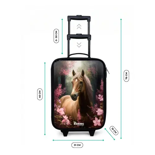 Lichtbruin paard tussen de roze bloemen Kinderkoffer - Zwart klein -productfoto_formaten