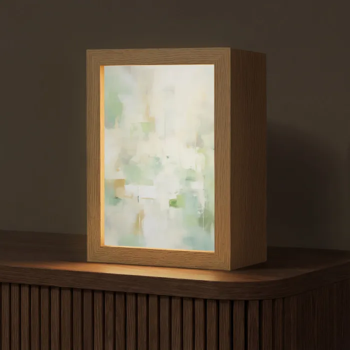 Abstract - Kunst - Wit - Groen - Modern Light Box met kabel (Tafellamp) klein -z3d_website