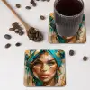 Vrouw - Portret - Goud - Luxe - Blauw onderzetter kurk middel -sfeer2