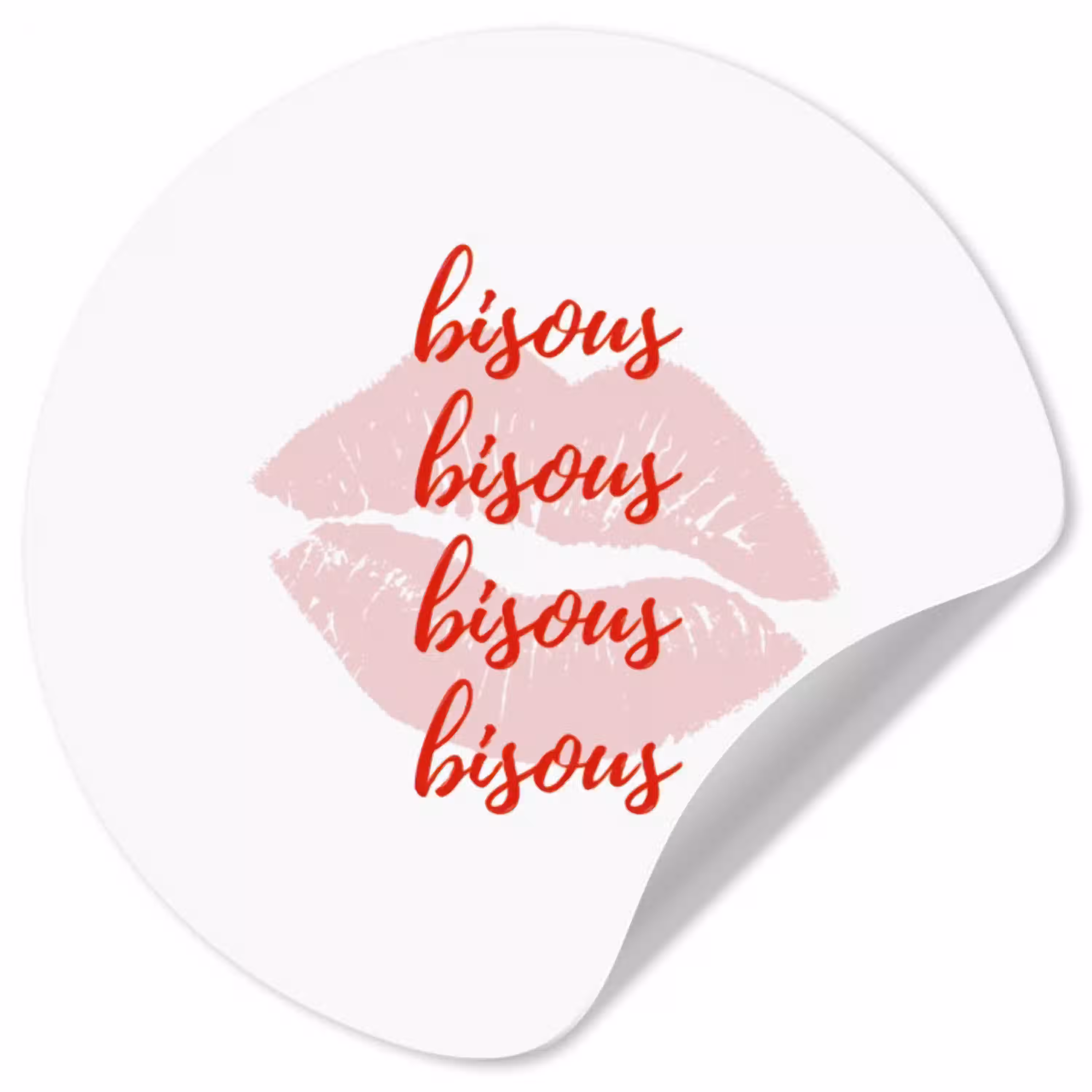 Bisous - Lip - Wit - Rood Wandcirkel behangsticker klein -3d
