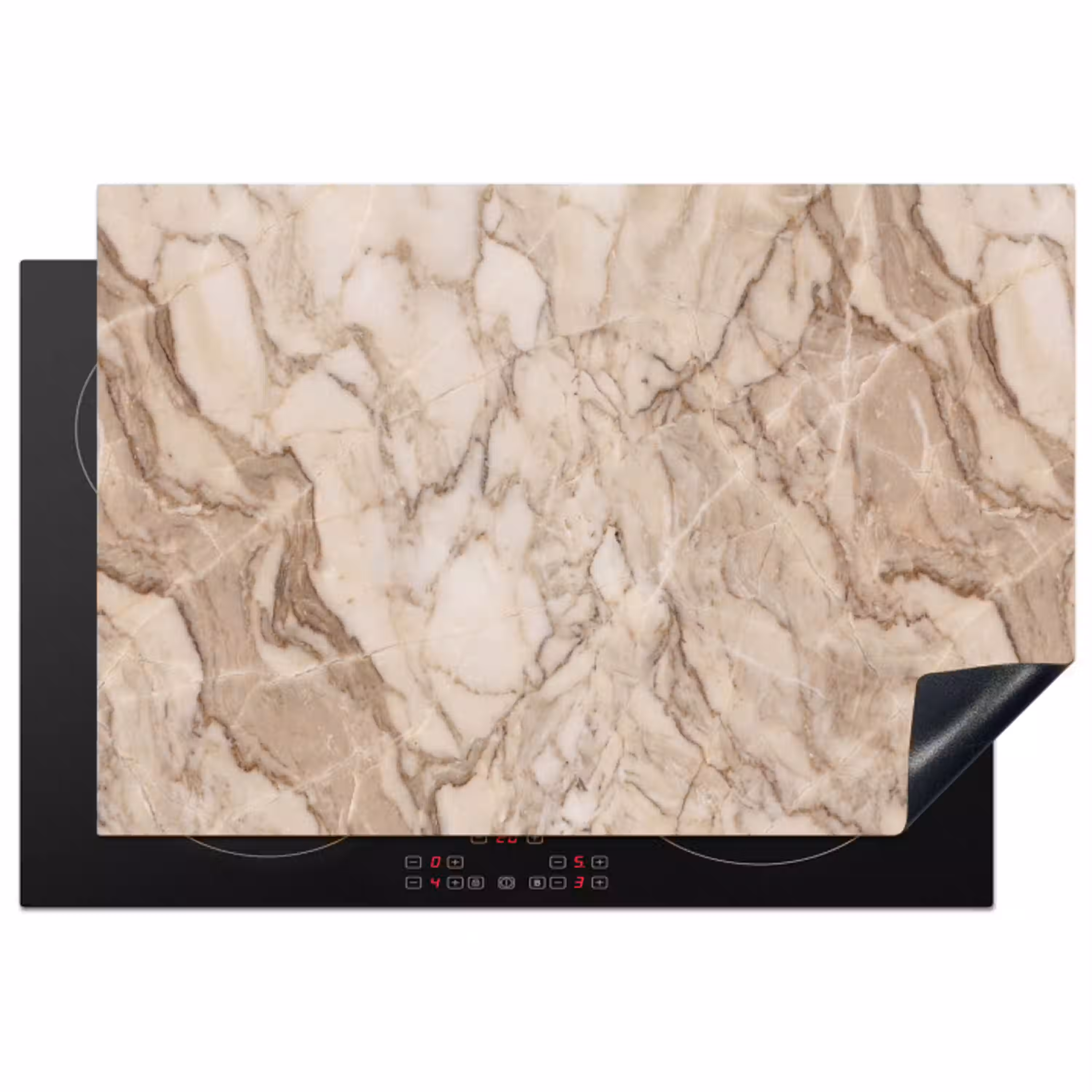 Marmer - Aderen - Textuur - Beige - Modern Inductie beschermer vinyl 3mm klein -3d