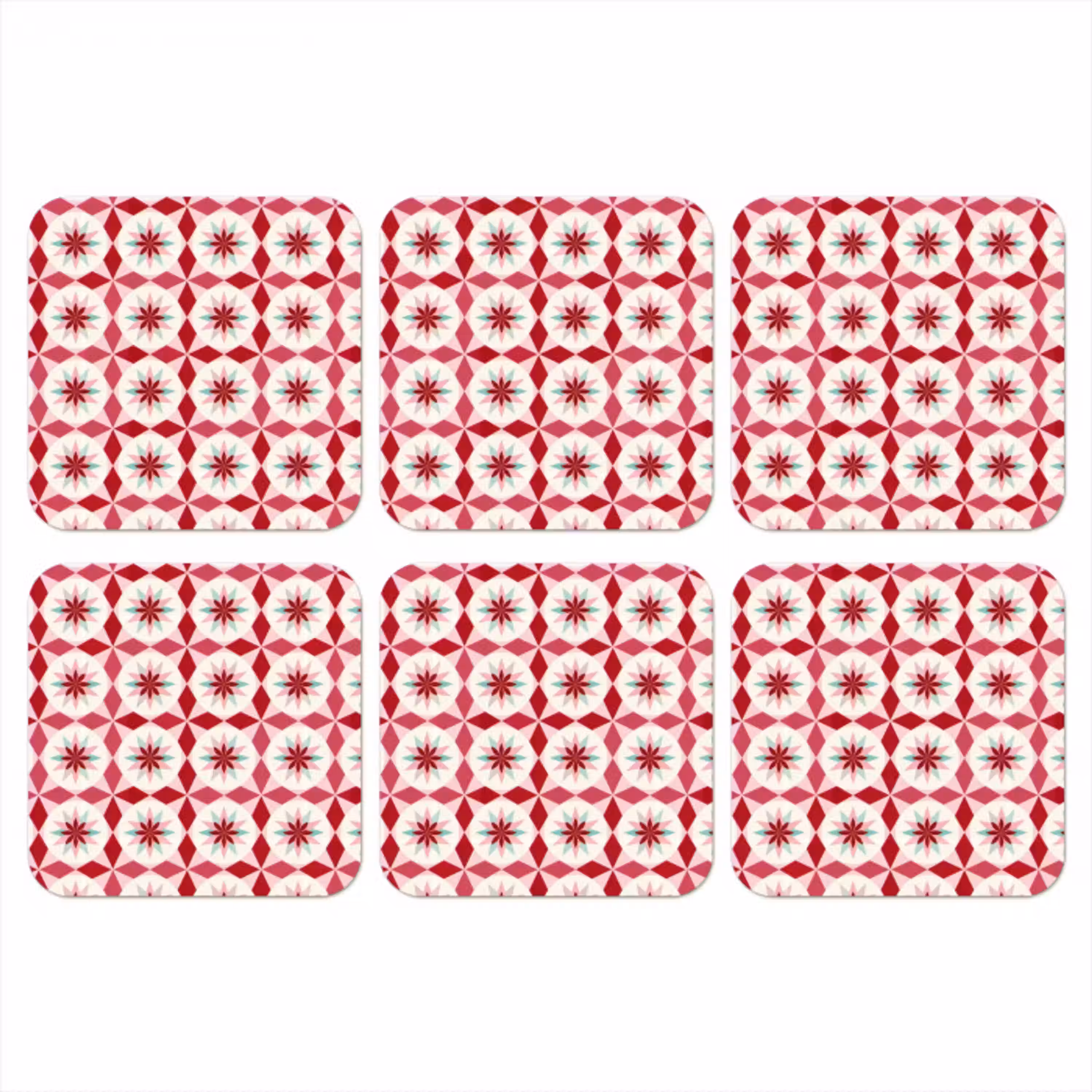 Tegelpatroon - Sterren - Retro - Roze - Mintgroen onderzetter kurk middel 366 -3d