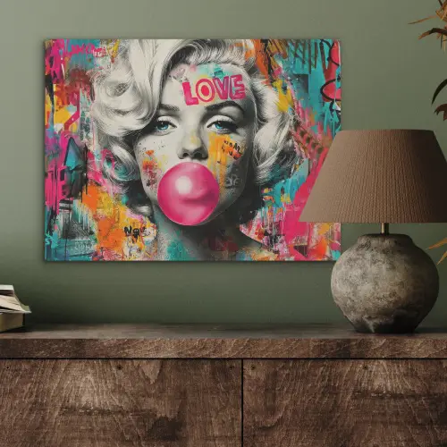 Vrouw - Kauwgom - Graffiti - Neonkleuren PET vilt klein -sfeer2