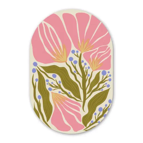 Bloemen - Bladeren - Abstract - Roze Wandcirkel Ovaal Glas middel -3d