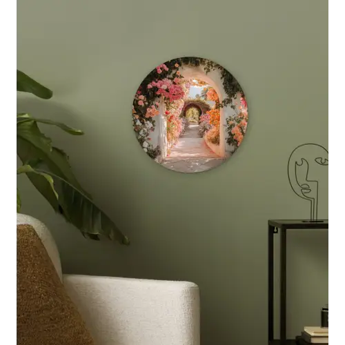 Doorkijk - Boog - Bloemen - Pastel Wandcirkel plexiglas klein -sfeer3