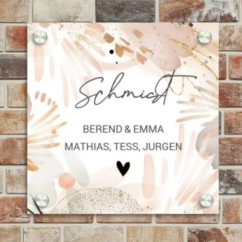 Abstract beige - Sierlijk Naambord Vierkant klein -sfeer2