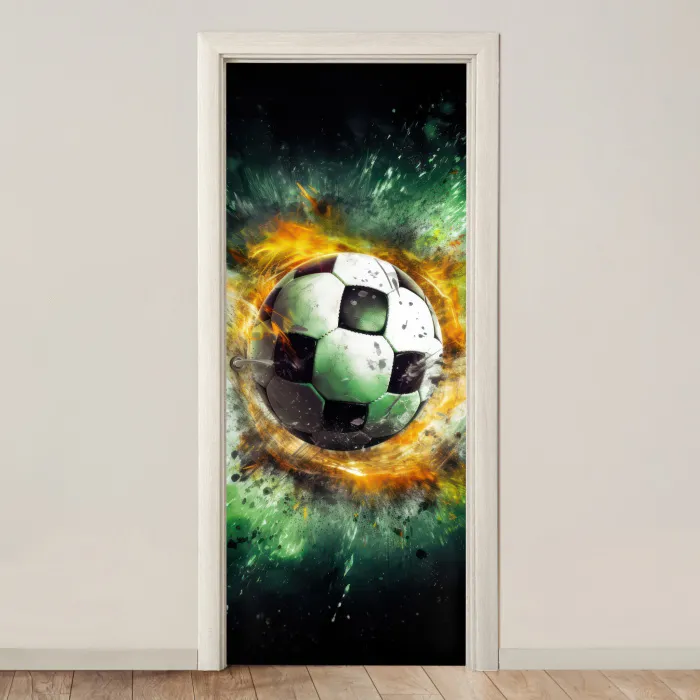 Bal - Voetbal - Groen - Oranje - Rook deurposter klein -3d_beige