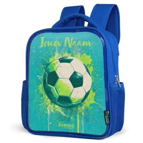 Voetbalvibes - Verfspatten - Groen - Blauw Kinderrugzak - Blauw middel -schuin