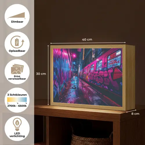 Stad - Neon -  Nacht - Roze - Graffiti Light Box met batterij (Wandlamp) middel -USP_websiteoverzichtNL