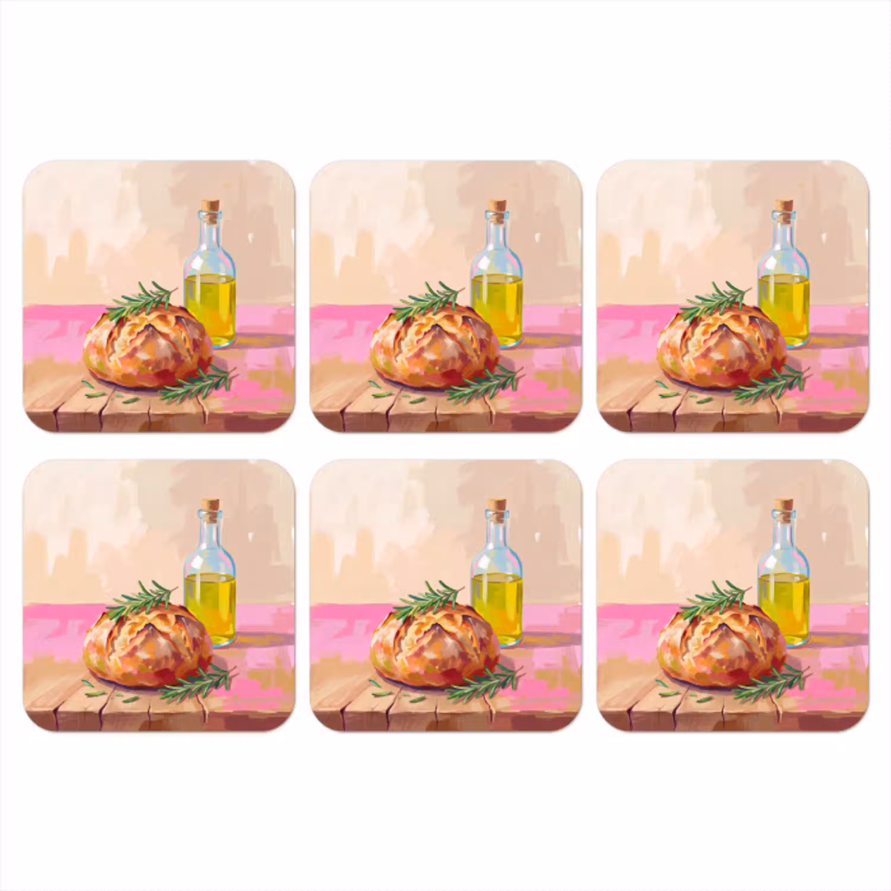 Eten - Brood - Olijfolie - Abstract - Keuken onderzetter kurk middel -3d