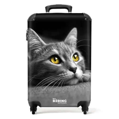 Zwart witte kat met gele ogen NBS - Handbagage koffer - Kinderen Unisex middel -productfoto_recht