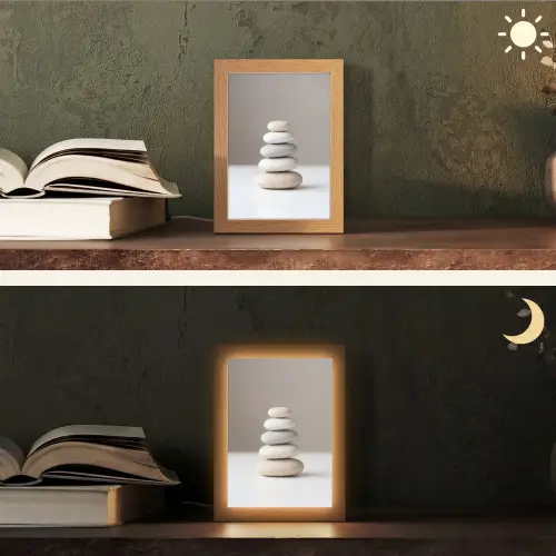 Gestapelde - Stenen - Grijs Light Box met kabel (Tafellamp) klein -sfeer3
