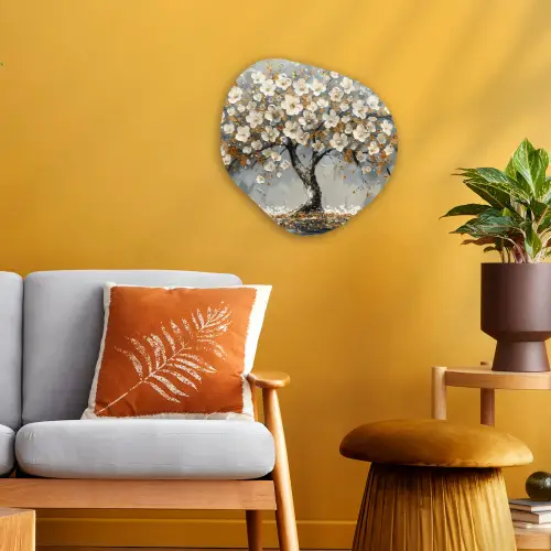 Boom - Bloemen - Wit - Natuur - Kunst Wandcirkel Organisch Forex 3mm klein -sfeer4