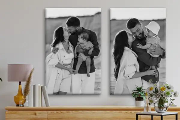 FotoOpCanvas Gezin met kind Zwart-Wit