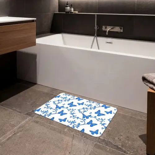 Vlinder - Bloemen - Blauw Badmat klein 997 -sfeer3
