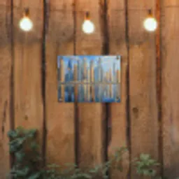 Skyline - Wolkenkrabbers - Water - Blauw tuinposter los doek klein -sfeer1