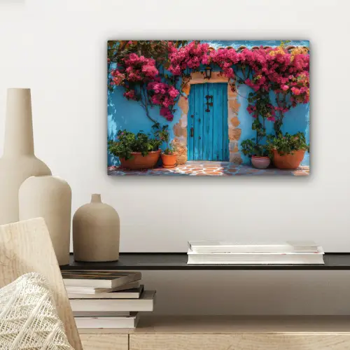 Deur - Hout - Bloemen - Blauw canvas 2cm klein -sfeer6