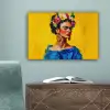 Frida Kahlo - Vrouw - Geel - Blauw - Bloemen canvas 2cm klein -sfeer4