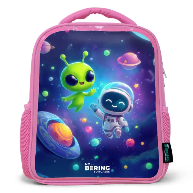 Vrolijke Ontmoeting in de Ruimte Kinderrugzak - Roze middel -3d