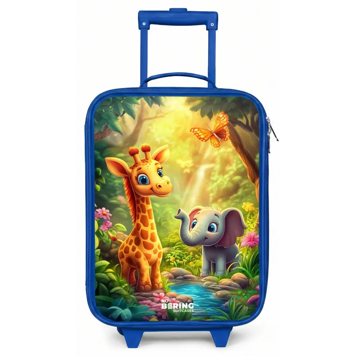 Giraf en olifant bij beekje in de Jungle Kinderkoffer - Blauw klein -zz3dotto