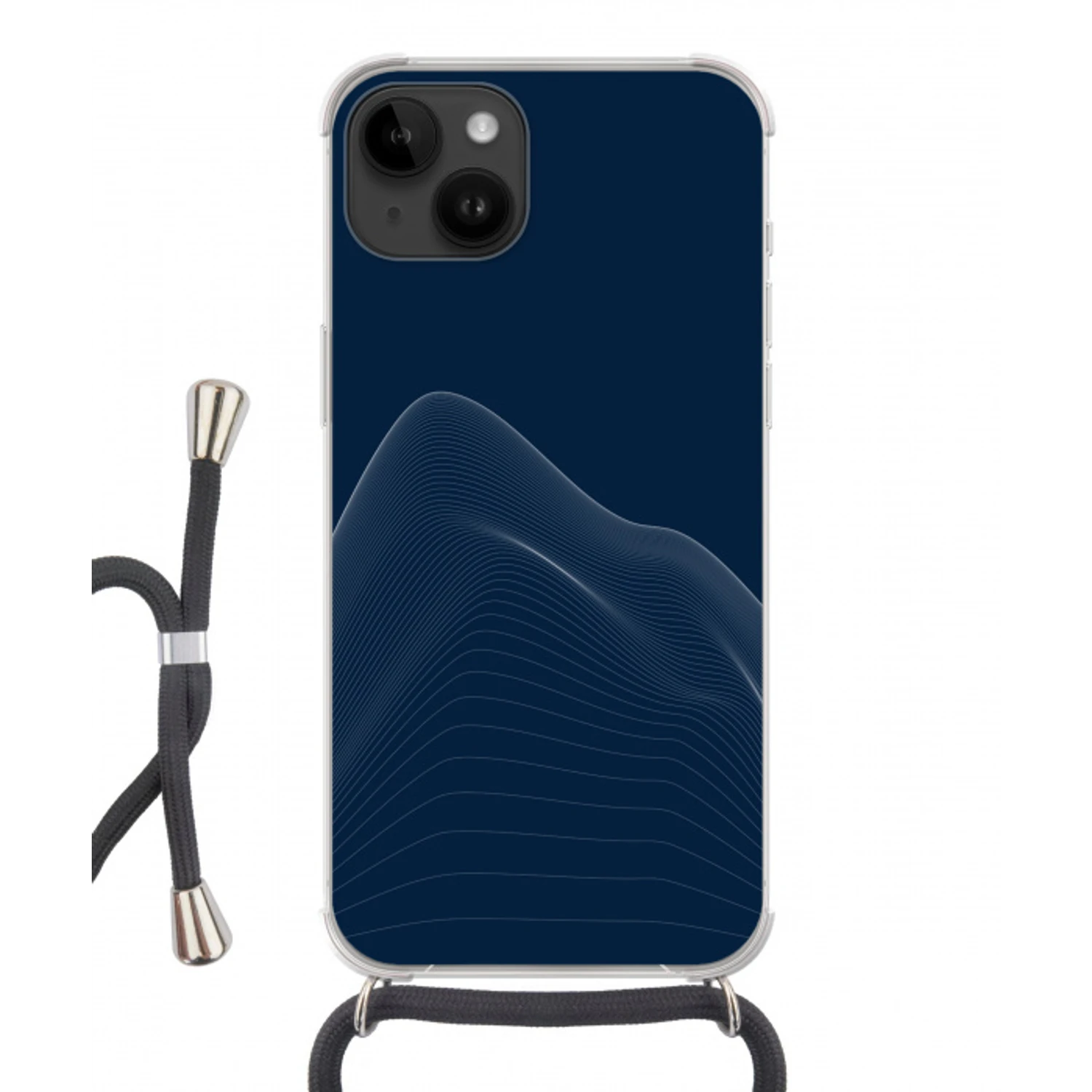 Lijnen - Abstract - Blauw - Wit Crossbody Case iPhone 14 middel -3d