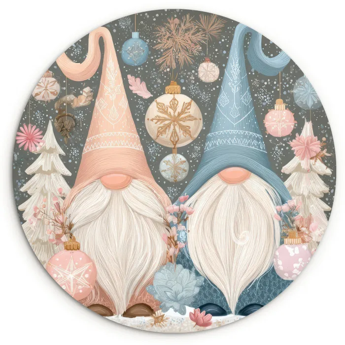 Kerst - Gnomen - Pastel Wandcirkel kunststof plaat 5mm dik klein -3d