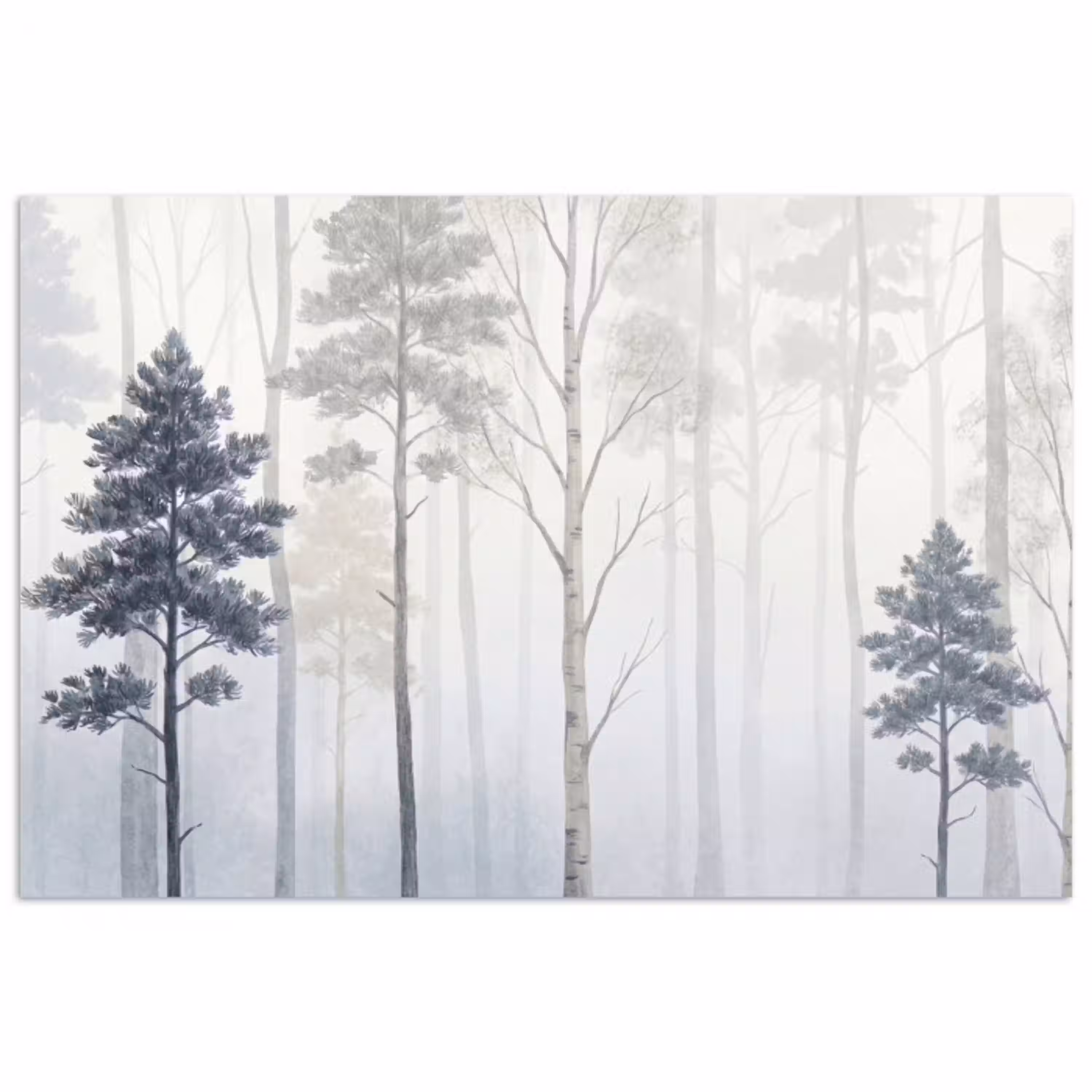 Bos - Bomen - Mist - Natuur - Illustratie - Grijs poster papier klein -3d