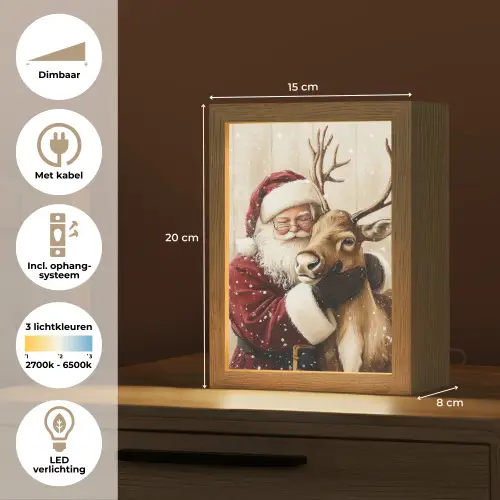 Kerstman - Rendier - Sneeuw - Kleurrijk Light Box met kabel (Tafellamp) klein -USP_NL
